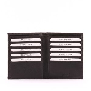 Valódi bőrből készült Sylvia Belmonte fekete színű, álló minőségi irattartó pénztárca rendkívül puha tapintású nappa bőrből.