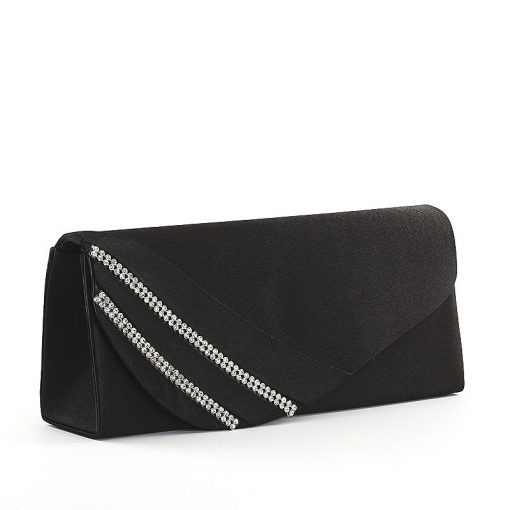 Igazán szép, szatén borítású strasszköves Sylvia Belmonte márkájú női alkalmi táska, elegáns fekete színben. Lepje meg vele szeretteit!