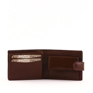 Minőségi valódi bőrből készült, klasszikus kis méretű Synchrony férfi bőr pénztárca barna és világosbarna színben, felületi dizájnnal.