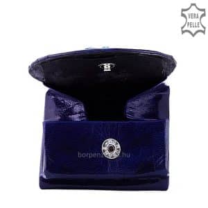 Minőségi, valódi bőr alapanyagból készült macis formával gyerek pénztárca, divatos kézzel festett kék színben, aprópénztartóval.