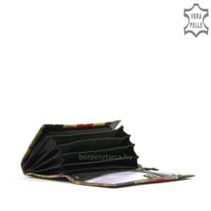 Valódi bőrből készült kézzel festett mintás külsejű S Belmonte bőr női pénztárca praktikus tárolási lehetőségekkel. Divatos modell.