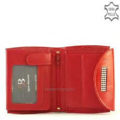 Ez a valódi bőr női pénztárca piros színben készült, kívül magas minőségű fényes felülettel, mely felső kategóriás luxus modellünk.