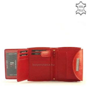 Ez a valódi bőr női pénztárca piros színben készült, kívül magas minőségű fényes felülettel, mely felső kategóriás luxus modellünk.
