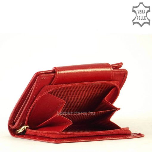 Kívül fényes elegáns piros színű minőségi bőrből, belül színében harmonizáló valódi nappa bőrből készült bőr női pénztárca.