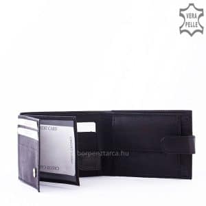 Kis méretű minőségi férfi bőr pénztárca igazi bőrből fekete és barna színben gyártva S. Belmonte. Külső átkapcsoló pánttal rendelkezik.