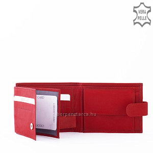 Kis méretű minőségi női bőr pénztárca igazi bőrből piros színben S. Belmonte márkacsaládtól. Patenttal zárható átkapcsolóval.