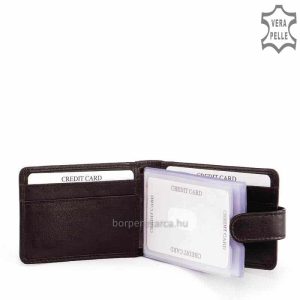 Minőségi valódi bőrből készült kártyatartó, mely fekvő kivitelű, belül kártyatartókkal rendelkező bőr modell. Külső átkapcsoló füllel!