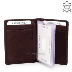 Minőségi precíz munkával valódi bőrből készült álló kialakítású bőr kártyatartó, divatos külsővel és praktikus belsővel. Kedvező áron.