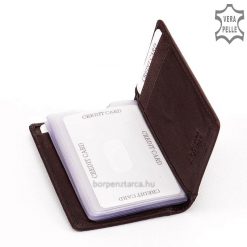 Minőségi precíz munkával valódi bőrből készült álló kialakítású bőr kártyatartó, divatos külsővel és praktikus belsővel. Kedvező áron.