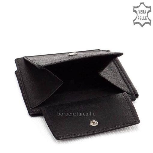 Puha tapintású, igazi nappa bőrből készült fekete dollártárca, mely La Scala termékcsaládunk egyik legnépszerűbb SLIM pénztárca tagja.