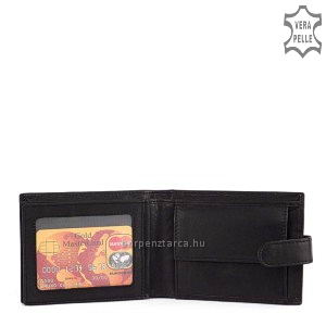 Puha tapintású, minőségi nappa bőrből készült, klasszikus fekete színű férfi bőr pénztárca, fedelén elegáns La Scala felirattal.