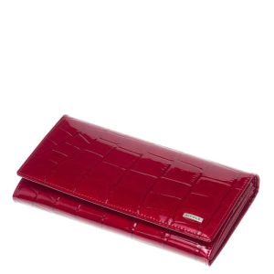 Minőségi fényes lakk Croco bőrből készült nagy méretű női, igazi bőr pénztárca, fedelén igényes, fém NICOLE márkajelzéssel. Díszdobozban!