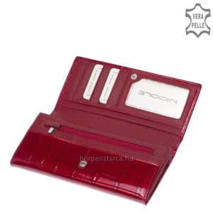 Minőségi fényes lakk Croco bőrből készült nagy méretű női, igazi bőr pénztárca, fedelén igényes, fém NICOLE márkajelzéssel. Díszdobozban!