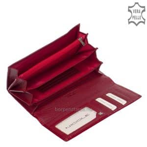 Minőségi fényes lakk Croco bőrből készült nagy méretű női, igazi bőr pénztárca, fedelén igényes, fém NICOLE márkajelzéssel. Díszdobozban!