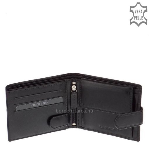 Prémium minőségű, kis méretű modell, mely minőségi bőrből készült elegáns fekete színű LA SCALA férfi bőr pénztárca. Díszdobozos.