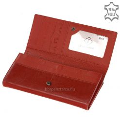 Italy Fashion benyomott logóval díszített, nagy méretű elegáns piros színű fényes valódi bőrből készült exkluzív női bőr pénztárca.