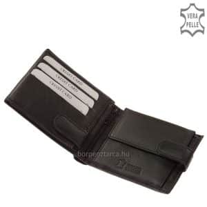 Minőségi nappa bőrből készült klasszikus fekete férfi bőr pénztárca, melynek fedele az S.BELMONTE márkajelzéssel lett ellátva.
