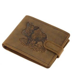 Minőségi vadász mintás, valódi bőr férfi pénztárca, praktikus kialakítású modell a GreenDeed termék családból barna színben.