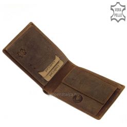 Praktikus kialakítású, barna színben gyártott, mintás külső felülettel ellátott vadász férfi bőr pénztárca, valódi minőségi bőrből legyártva.
