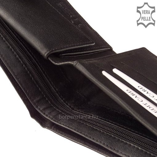 S.BELMONTE márkás, jól kihasználható hagyományos kártyatartós kivitelben gyártott, igényes férfi bőr pénztárca valódi bőrből fekete színben.