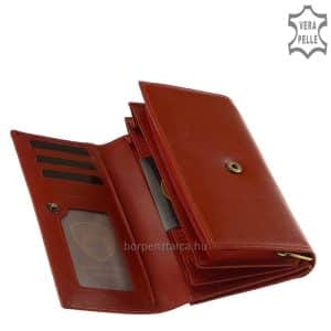 Elegáns kivitelű, nagy méretű női bőr pénztárca minőségi bőrből színvonalas munkával elkészítve, fedelében dekoratív márkajelzéssel.