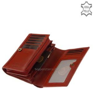 Minőségi termékünk, elegáns diszkrét fényű bőrből készült kis méretű női bőr pénztárca, melyen VESTER LUXURY divat márkajelzés látható.