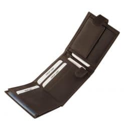 Valódi minőségi bőrből készült klasszikus megjelenésű férfi bőr pénztárca külső patentos átkapcsolóval fekete és barna színben gyártva.