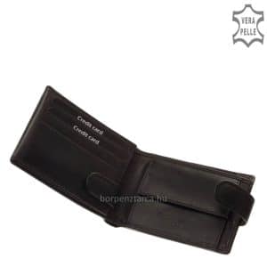 Kis méretű, igényes minőségű valódi bőrből gyártott CORVO BIANCO márkájú elegáns férfi bőr pénztárca fekete és barna színben.