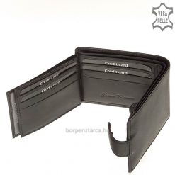 Kis méretű, igényes minőségű valódi bőrből gyártott CORVO BIANCO márkájú elegáns férfi bőr pénztárca fekete és barna színben.