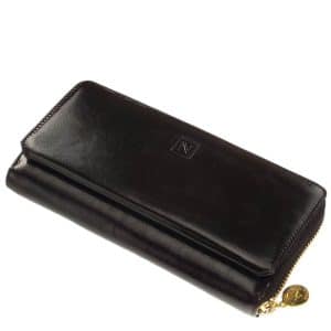 Exkluzív megjelenésű valódi bőrből készült, nagy méretű női bőr pénztárca, körben elegáns kialakítású cipzárral zárható. Díszdobozoban!