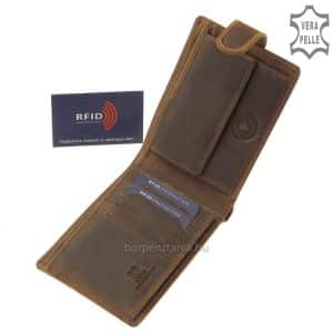 Kitűnő minőségű valódi bőrből készült lovas mintás, barna színű férfi bőr pénztárca RFID védelemmel a GreenDeed termékcsaládból.