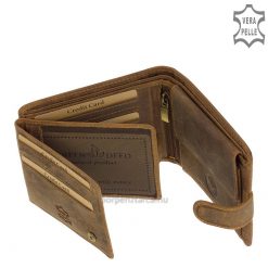 GREEN DEED márkájú, barna színű, hagyományos bőrből készült, praktikus, férfi bőr pénztárca motor mintával, láncos tartozékkal, díszdobozban.