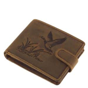 Férfi bőr pénztárca természetes barna színű bőrből, vintage stílusban, GreenDeed márkanév alatt gyártott díszdobozos modell.
