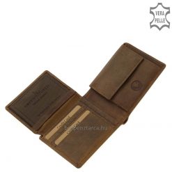 Kitűnő minőségű bőr férfi pénztárca, kutya mintával díszített, természetes barna színű fedéllel, díszdobozba csomagolva.