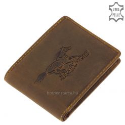 Minőségi, rusztikus kikészítésű valódi bőrből készült bőr pénztárca egyedi lovas mintával GreenDeed márkanév alatt. Egyedi díszdobozban.