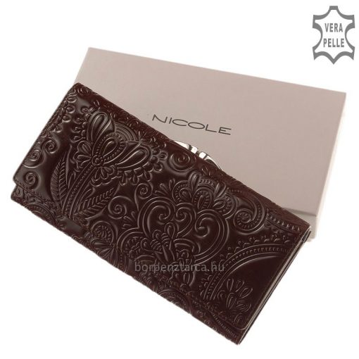 Elegáns mintás küllemű, valódi bőrből készült nagyméretű bőr női divat pénztárca amely a Nicole márkacsalád egyik közkedvelt darabja.