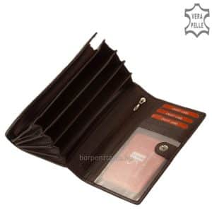 Finom tapintású precíz munkával készült női bőr divat pénztárca rózsa mintás külsővel, nagy méretű modell, tökéletesen illik a női táskához.