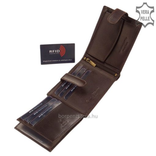 Klasszikus megjelenésű, RFID védelemmel, dekoratív CORVO BIANCO LUXURY márkájú elegáns és minőségi bőr pénztárca férfi vásárlóink számára