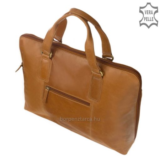 Praktikus dupla kézifogóval rendelkező GreenDeed márkás bőr táska, amelyet kiváló minőségű bőrből gyártottunk konyak barna színben.