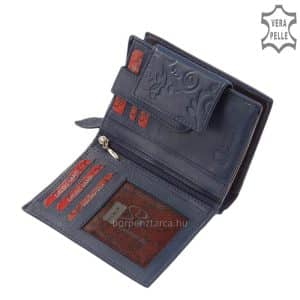 Különlegesen egyedi valódi bőr női pénztárca, felületén dekoratív mintás inda- és virágnyomattal, mely egyedibbé varázsolja a tárca kinézetét.