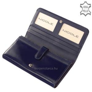 Nicole márkás nagy méretű minőségi női divat bőr pénztárca valódi, selyemfényű bőrből elkészítve. Nicole feliratos díszdobozzal szállítjuk.