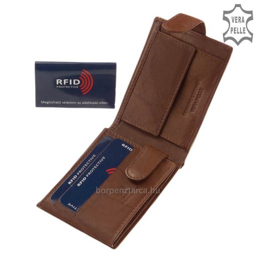 RFID védelemmel ellátott férfi bőr pénztárca antikolt hatású valódi bőrből, népszerű GreenDeed márkás minőségi modell. Díszdobozban!