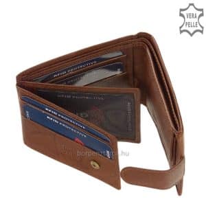 RFID védelemmel ellátott férfi bőr pénztárca antikolt hatású valódi bőrből, népszerű GreenDeed márkás minőségi modell. Díszdobozban!