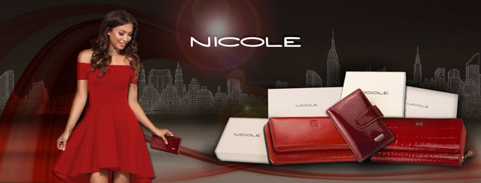 Nicole croco mintás és sima felületű marhabőr piros pénztárca kollekció