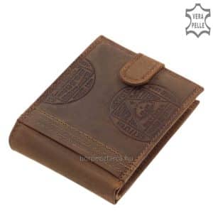 Természetes barna színű, valódi marhabőrből készült sportos stílusú, egyedi mintás bőr pénztárca férfi vásárlóink számára.