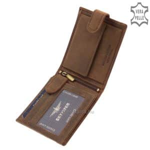 Természetes barna színű, valódi marhabőrből készült sportos stílusú, egyedi mintás bőr pénztárca férfi vásárlóink számára.