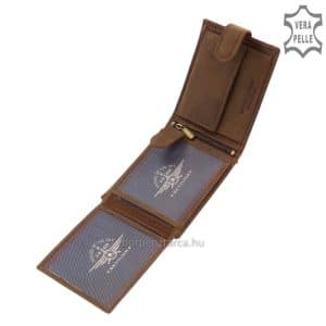 Természetes barna színű, valódi marhabőrből készült sportos stílusú, egyedi mintás bőr pénztárca férfi vásárlóink számára.