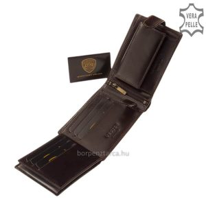 Minőségi felületi design-nal díszített valódi bőr férfi pénztárca, mely elegáns varrással és bőrbe nyomott csíkkal és VESTER logóval készült.