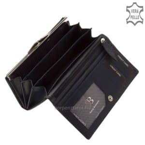 Kívül magas fényű bőrből, belül azonos színű puha nappa bőrből készült, márkás, nagyméretű női bőr pénztárca, aranyszínű fém kellékekkel.