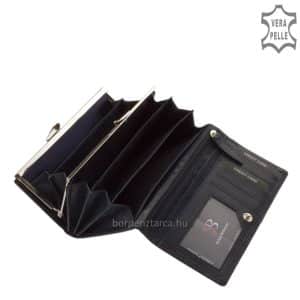 Kívül magas fényű bőrből, belül azonos színű puha nappa bőrből készült, márkás, nagyméretű női bőr pénztárca, aranyszínű fém kellékekkel.